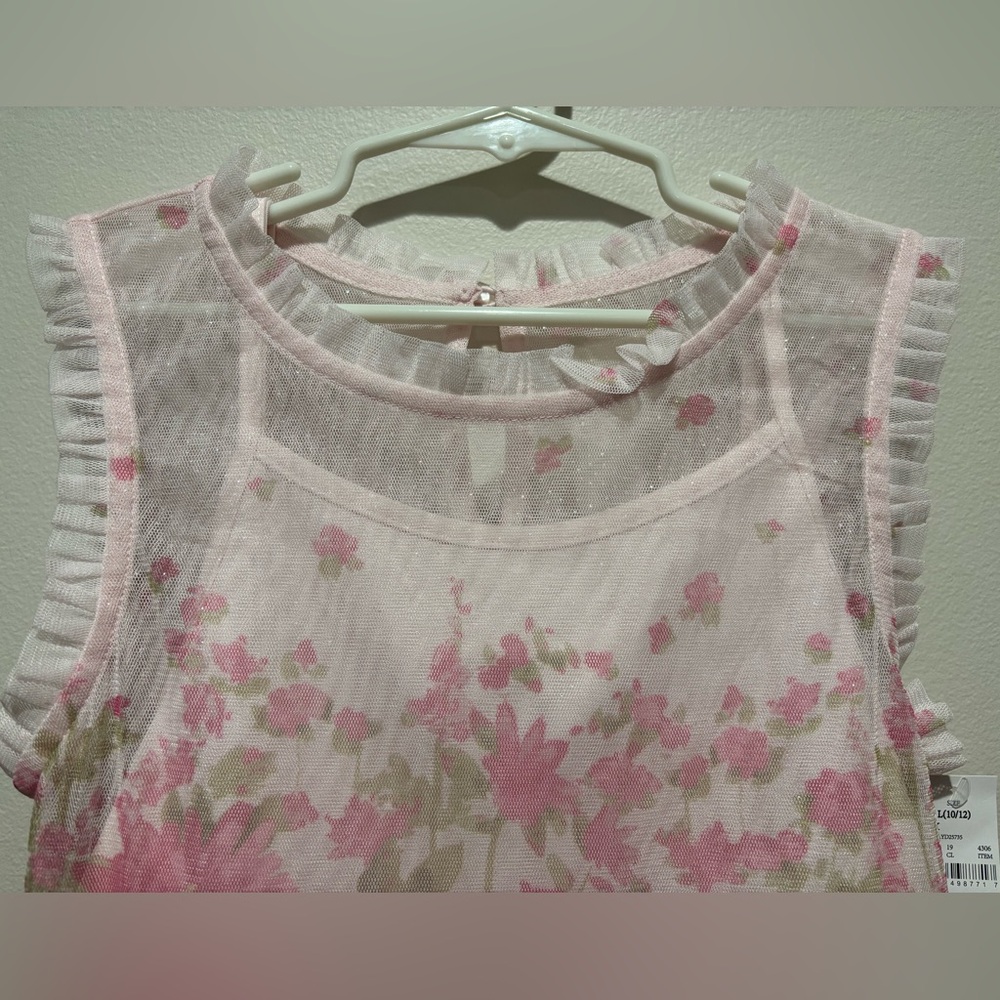 Zenzi Sleeveless Floral Tulle Dress Blush Pink Girls Large 10-12 Easter Spring - Picture 3 of 11